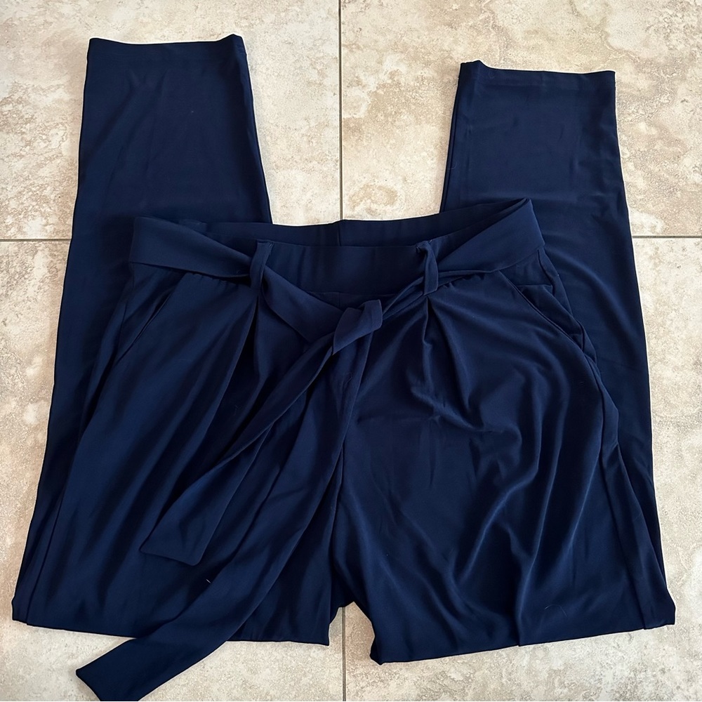 Navy self tie jersey pants